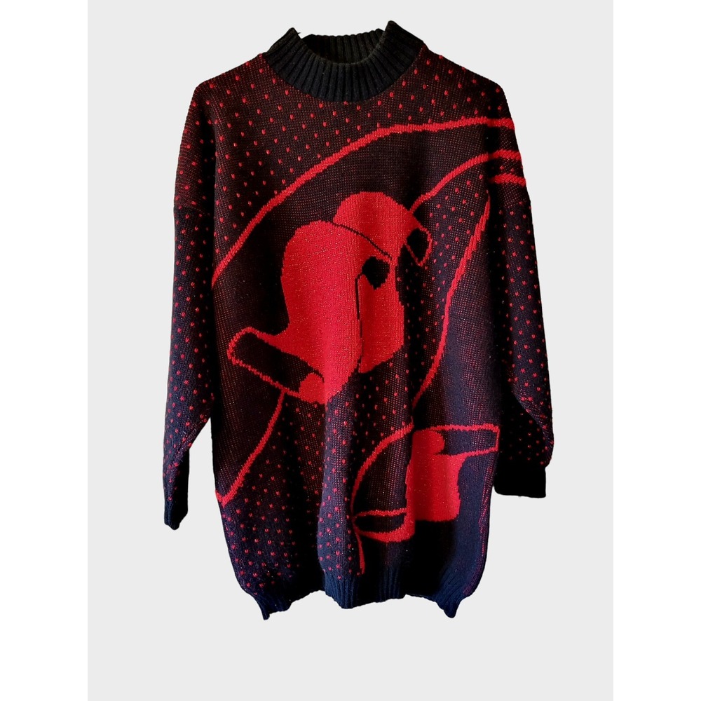 Vintage‎ 80's Metallic Abstract Sparkly Oversized Tunic Sweater Women's M / L